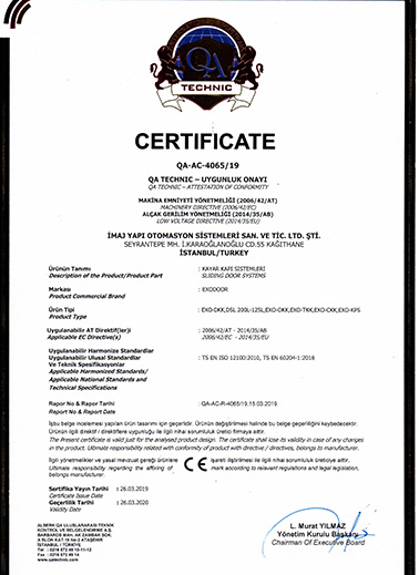 Kayar Kapı Sistemleri CE Belgesi