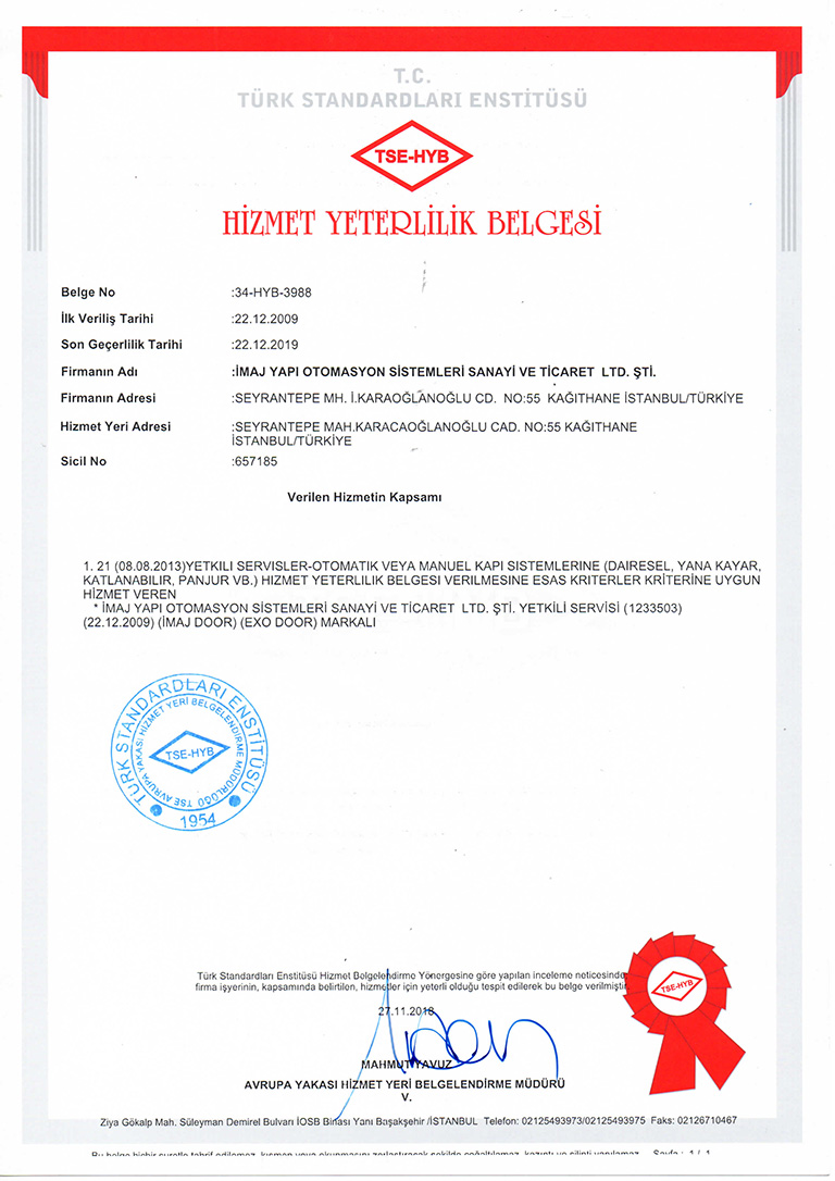 Hizmet Yeterlilik Belgesi